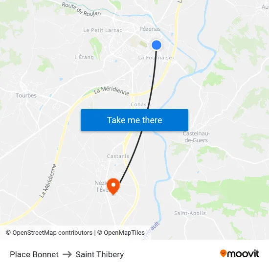 Place Bonnet to Saint Thibery map