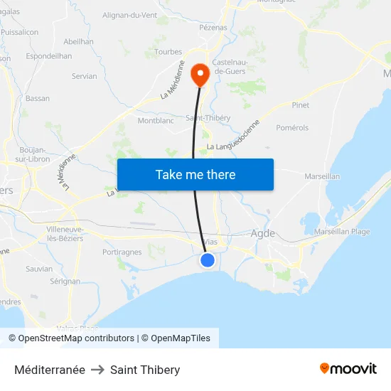 Méditerranée to Saint Thibery map