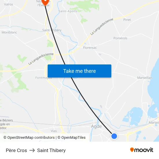 Père Cros to Saint Thibery map