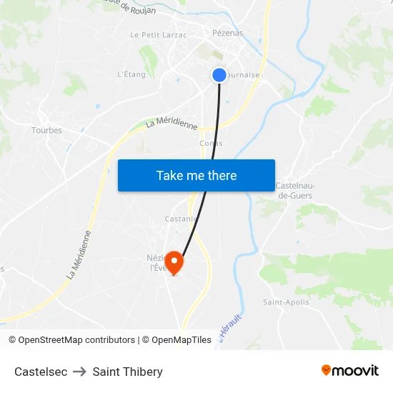 Castelsec to Saint Thibery map