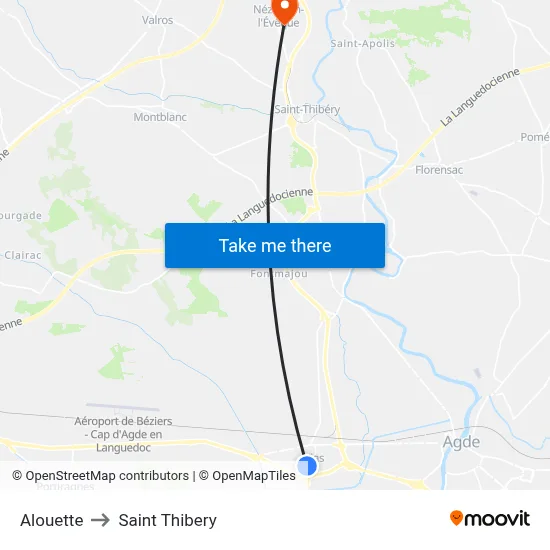Alouette to Saint Thibery map