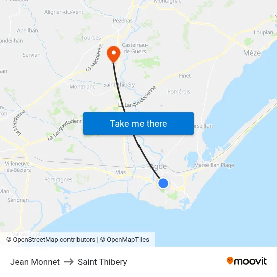 Jean Monnet to Saint Thibery map