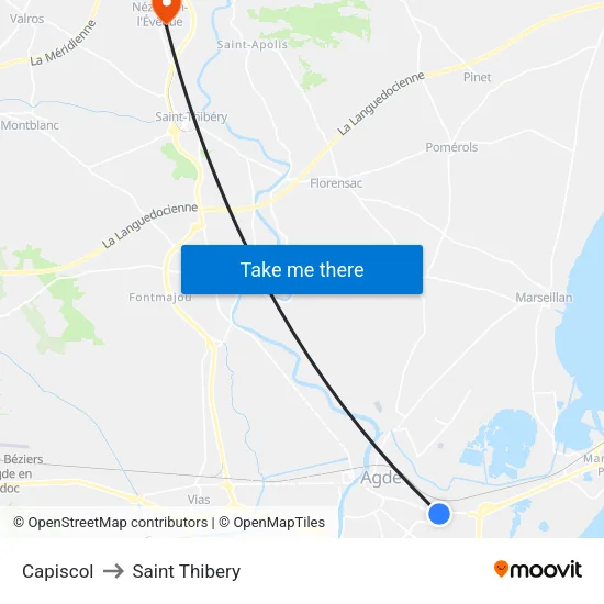 Capiscol to Saint Thibery map