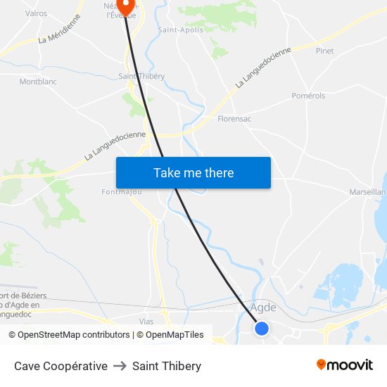 Cave Coopérative to Saint Thibery map