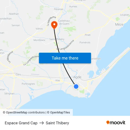 Espace Grand Cap to Saint Thibery map