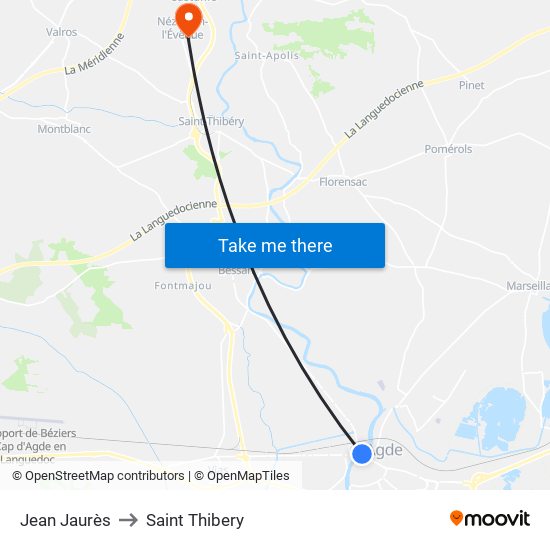 Jean Jaurès to Saint Thibery map