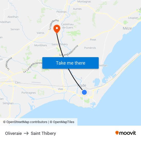 Oliveraie to Saint Thibery map