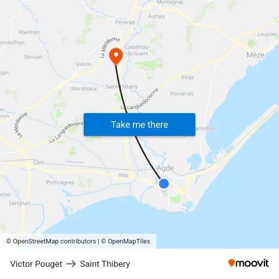 Victor Pouget to Saint Thibery map