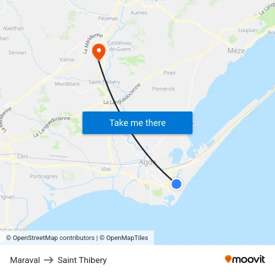 Maraval to Saint Thibery map