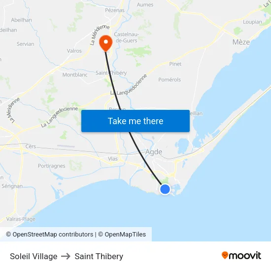 Soleil Village to Saint Thibery map