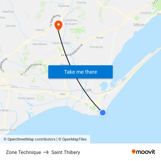 Zone Technique to Saint Thibery map