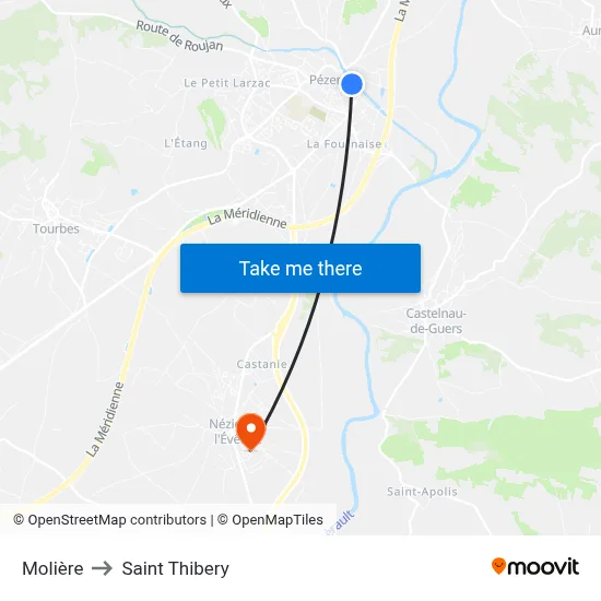 Molière to Saint Thibery map