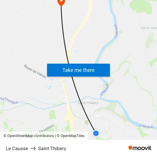Le Causse to Saint Thibery map