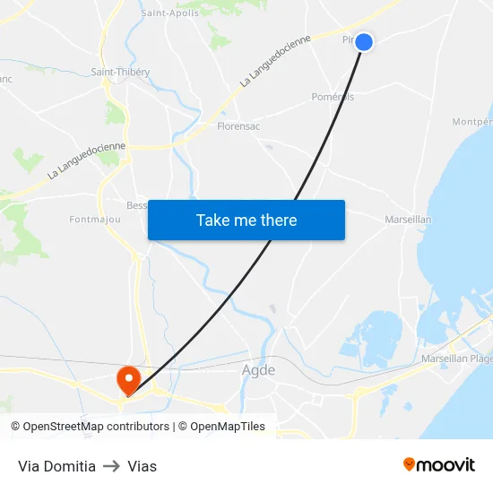 Via Domitia to Vias map
