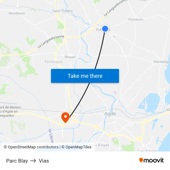 Parc Blay to Vias map