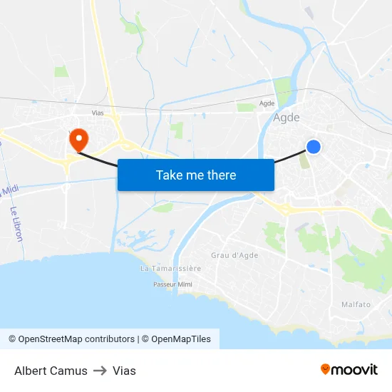 Albert Camus to Vias map