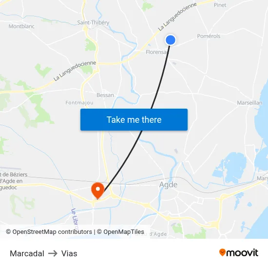 Marcadal to Vias map