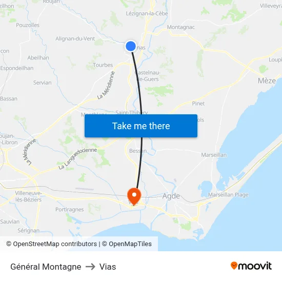 Général Montagne to Vias map