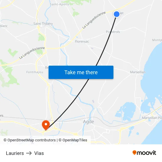 Lauriers to Vias map