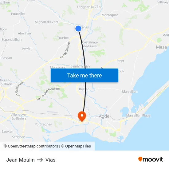 Jean Moulin to Vias map