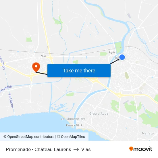 Promenade - Château Laurens to Vias map