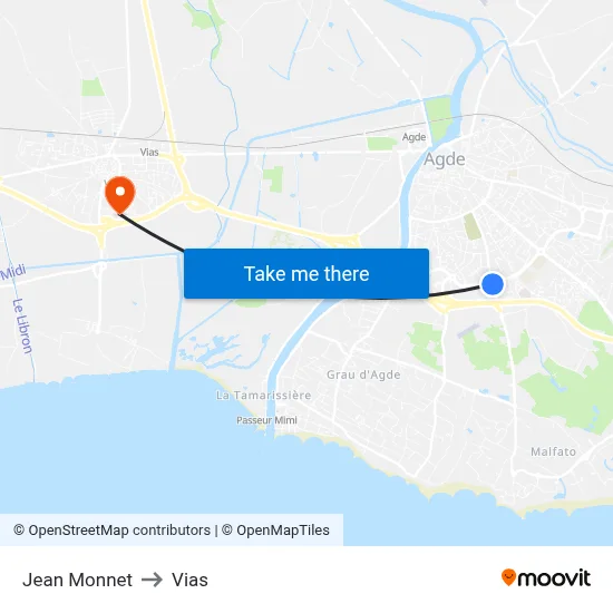Jean Monnet to Vias map