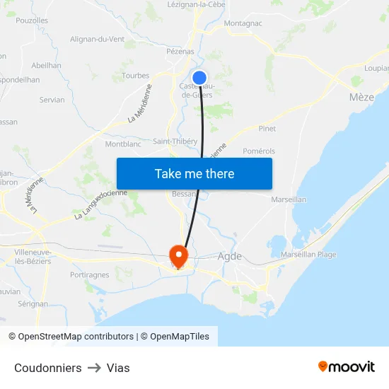 Coudonniers to Vias map