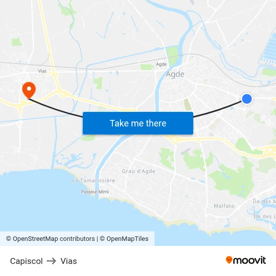Capiscol to Vias map