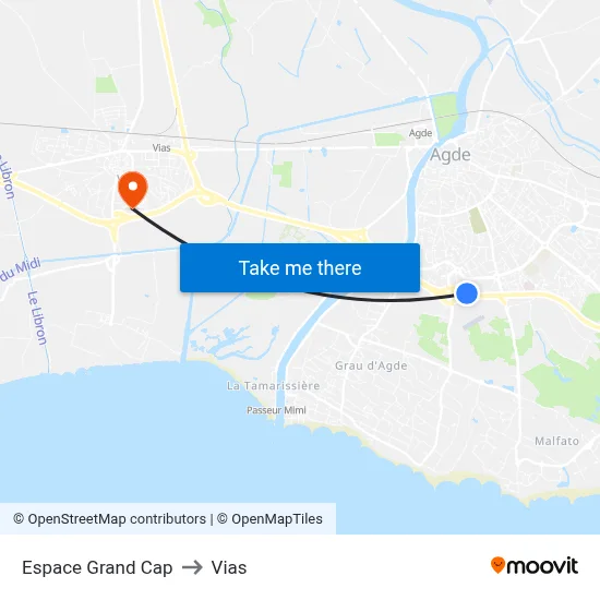 Espace Grand Cap to Vias map