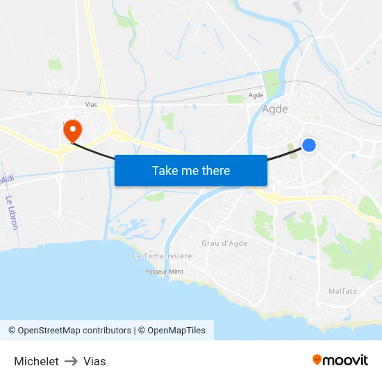 Michelet to Vias map