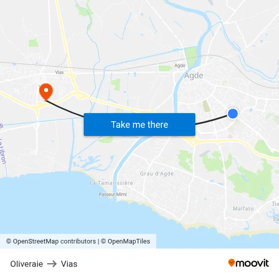 Oliveraie to Vias map