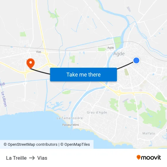 La Treille to Vias map