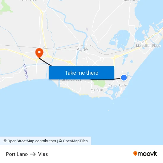 Port Lano to Vias map