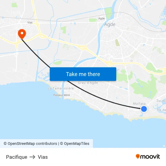 Pacifique to Vias map