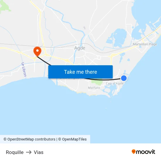 Roquille to Vias map