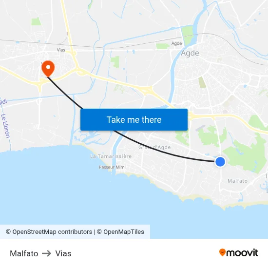 Malfato to Vias map