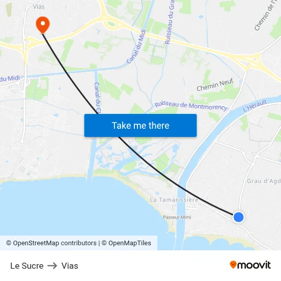 Le Sucre to Vias map