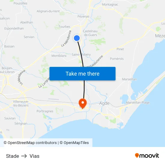 Stade to Vias map