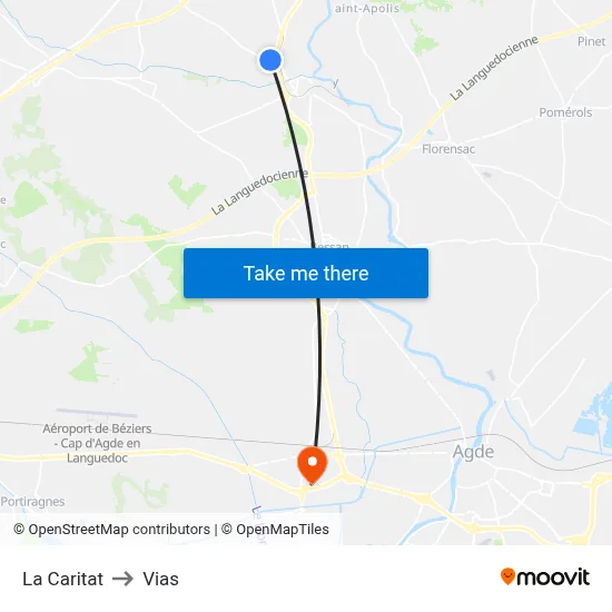 La Caritat to Vias map