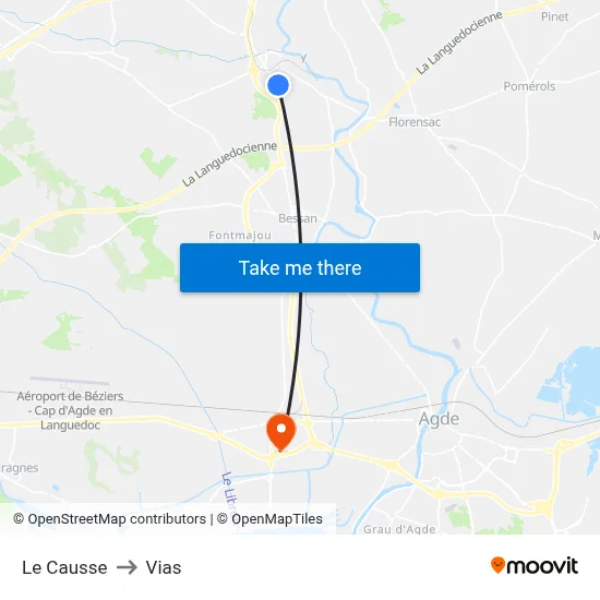 Le Causse to Vias map