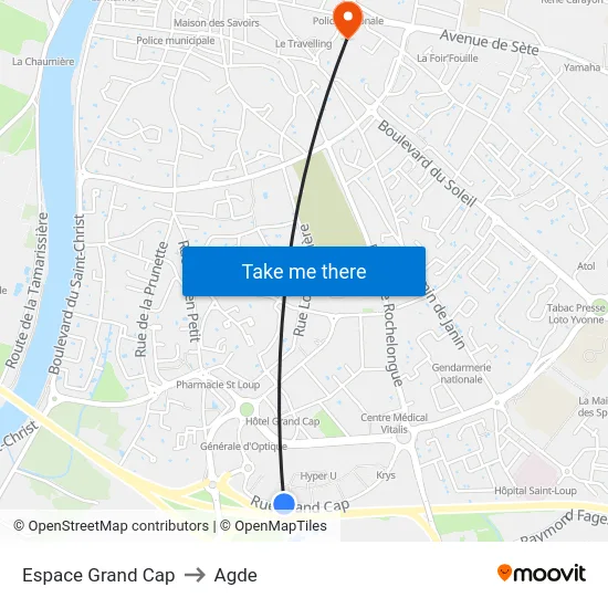 Espace Grand Cap to Agde map