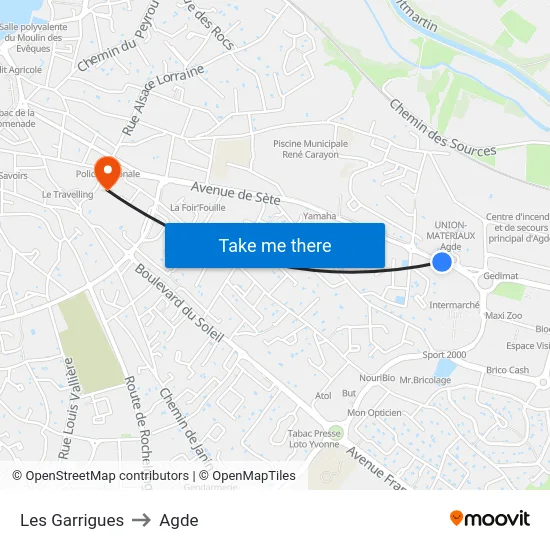 Les Garrigues to Agde map