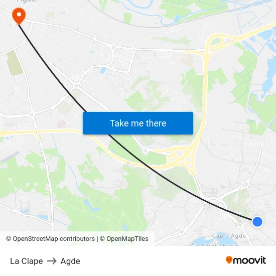 La Clape to Agde map