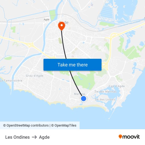 Les Ondines to Agde map