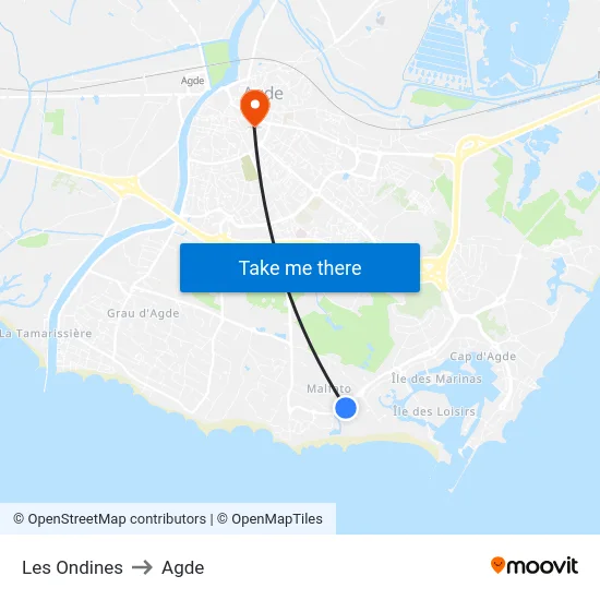 Les Ondines to Agde map