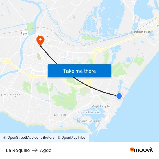 La Roquille to Agde map