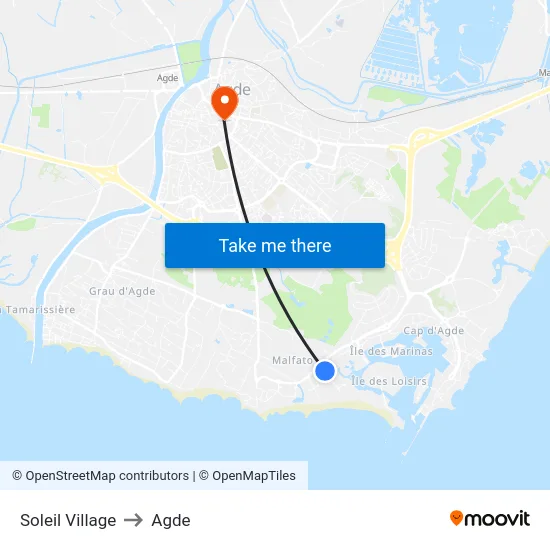 Soleil Village to Agde map