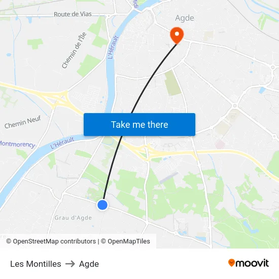 Les Montilles to Agde map
