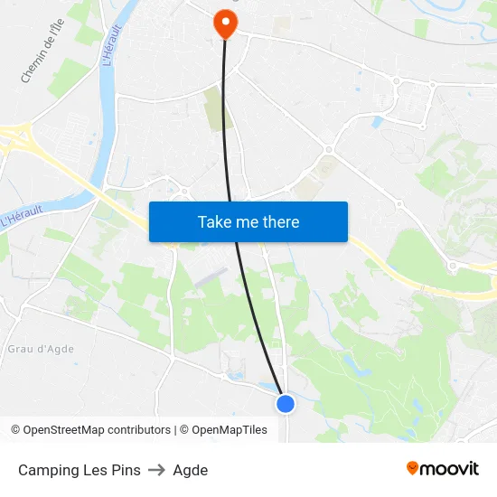 Camping Les Pins to Agde map