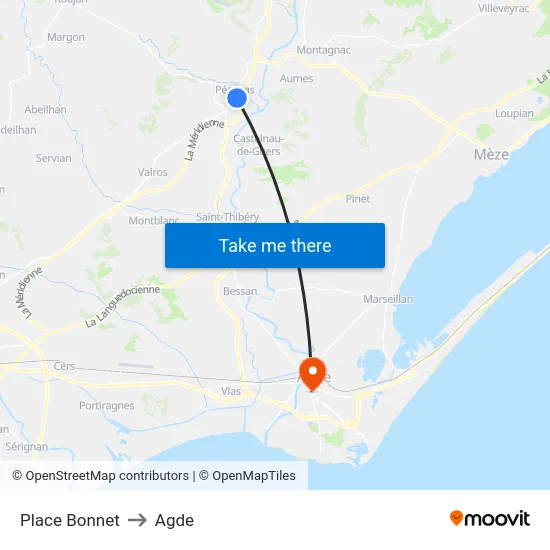 Place Bonnet to Agde map